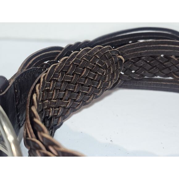 Women's 2" Wide Braided Woven Round Leather Belt Size 40" - Picture 4 of 7